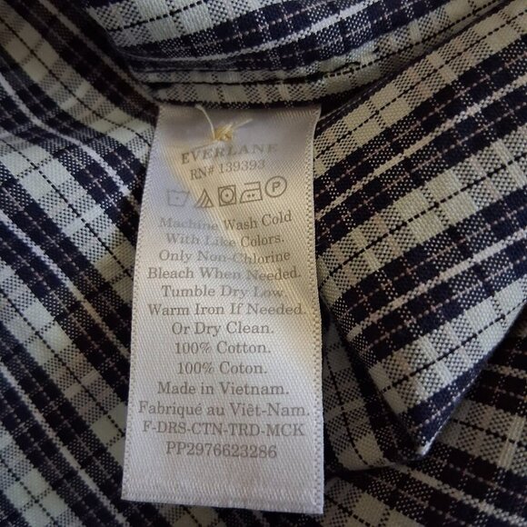 Everlane Women's XS Blue Plaid Mock Neck Cotton Midi Dress - Picture 7 of 13